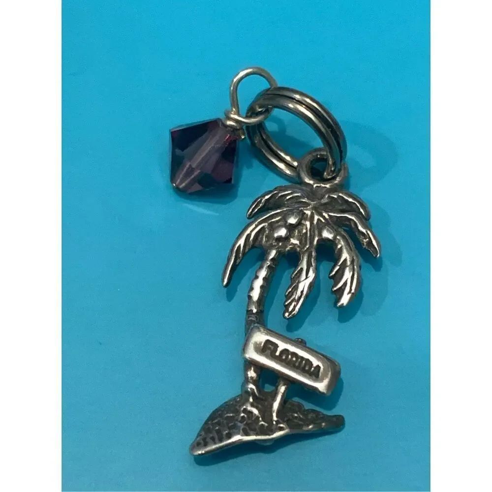 Palm Tree Florida Amethyst Crystal Sterling Silver Jewelry Charm